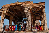 The great Chola temples of Tamil Nadu - The Brihadishwara Temple of Thanjavur. The open pavilion that shelters the huge monolithic Nandi. 